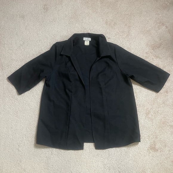 elisabeth Jackets & Blazers - Black Textured Blazer with Notched Lapel and Open Front